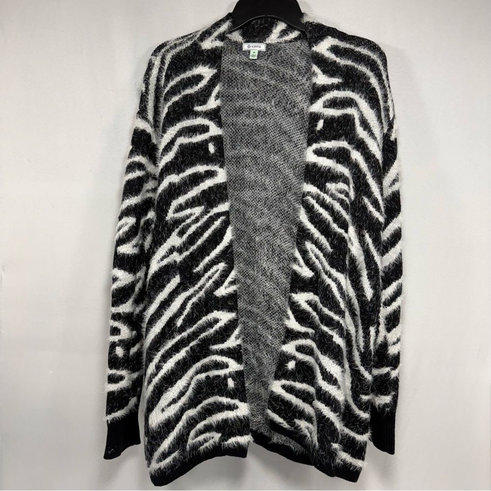 Susina Eyelash Knit Zebra Animal Print Open Front Cardigan Sweater Women's M Med